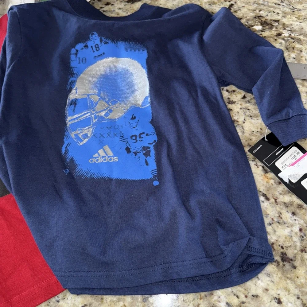 2 New Adidas Boys Size 5 Long Sleeve Royal And Red Football Shirts $20 Msrp 4425
